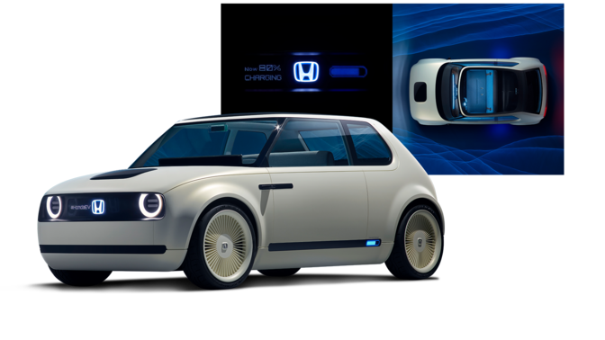 Vista dianteira a três quartos de uma Célula de Combustível Clarity com o logótipo da Honda.
