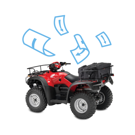 Vista traseira a três quartos do Moto4 com ilustração de brochura.