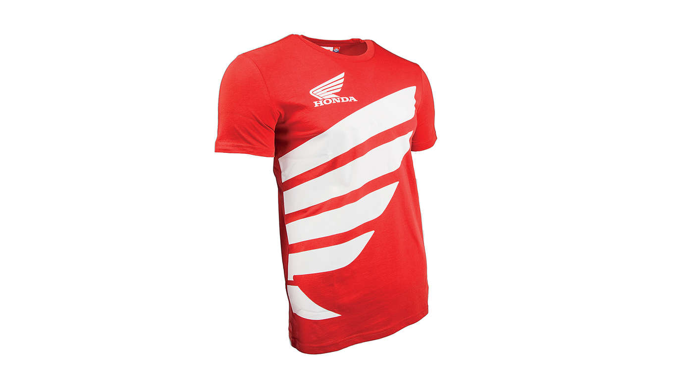 T-shirt Honda HRC vermelha com logótipo da asa da Honda.