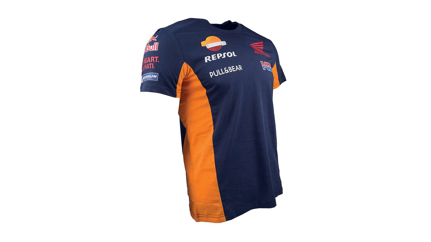 T-shirt azul da Honda Repsol com o logótipo da Honda Racing Corporation.