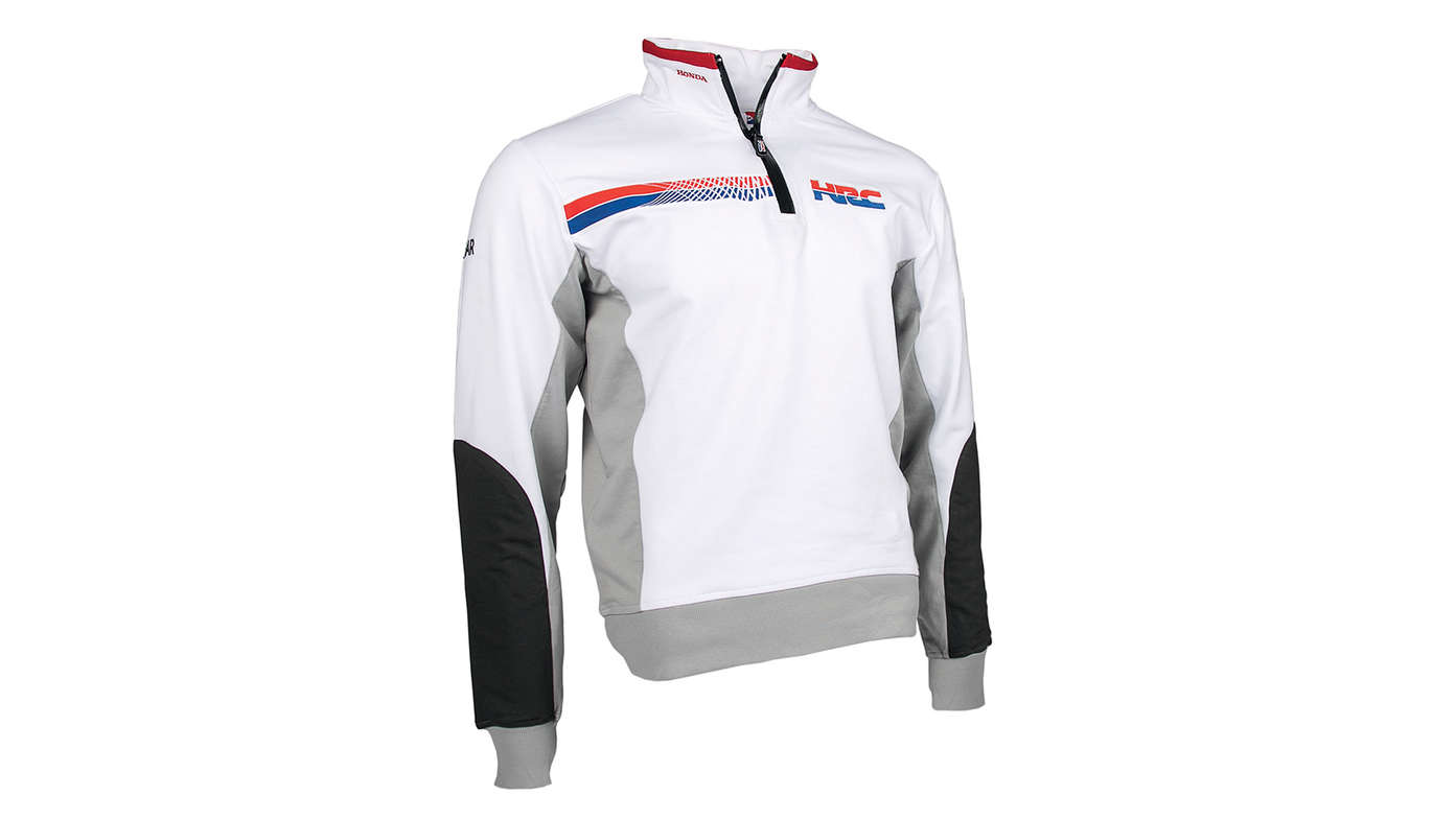 Sweatshirt com capuz da Honda HRC branca com cores da equipa Honda Racing Corporation.
