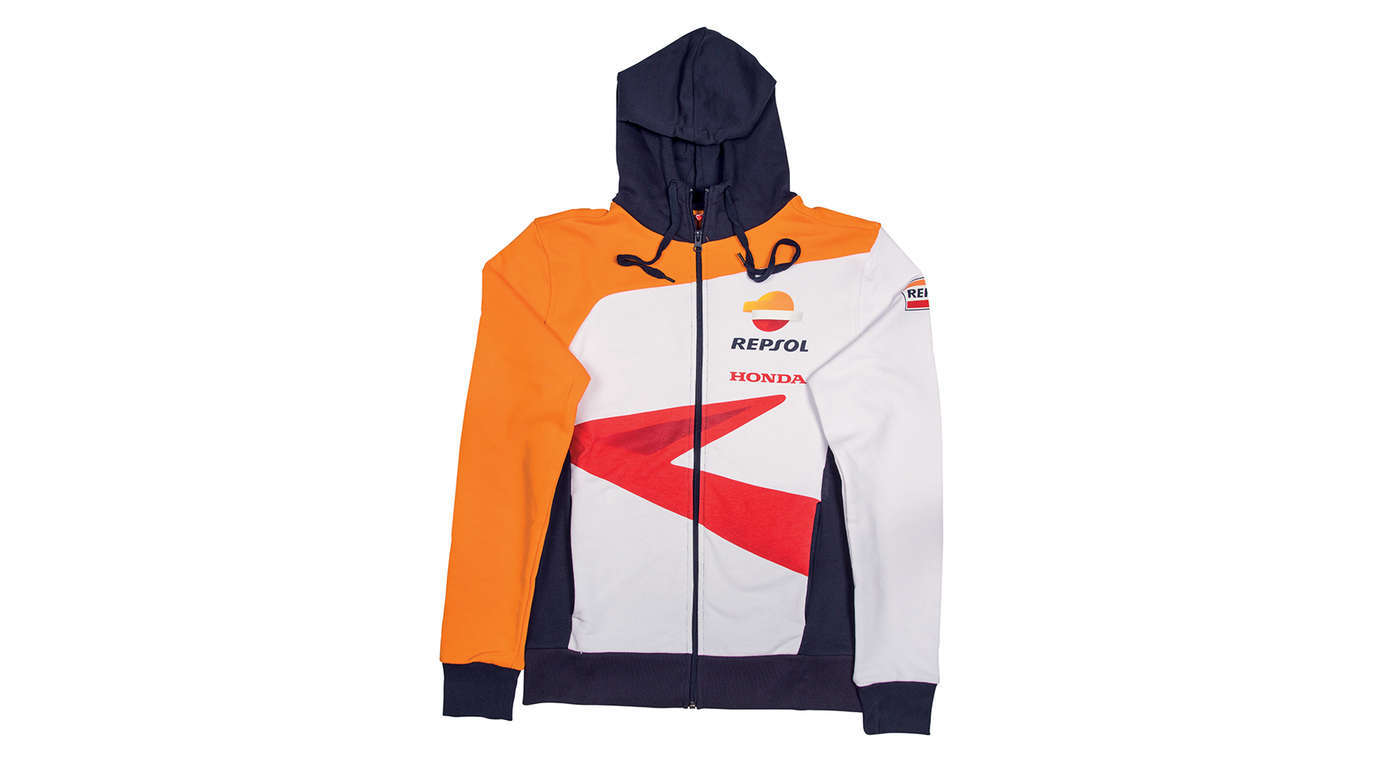 Camisola com capuz Honda com as cores da equipa de MotoGP e o logótipo da Repsol.