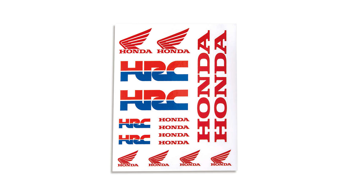 Conjunto de autocolantes da Honda HRC em vinil com os logótipos da equipa de competição Honda HRC e das asas da Honda.