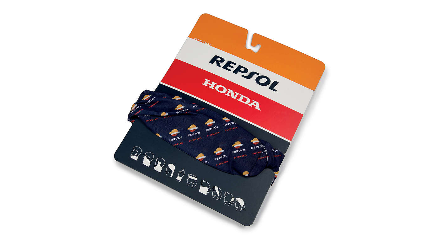 Bandana de pescoço da Honda Repsol com cores da Honda MotoGP e logótipo da Repsol.