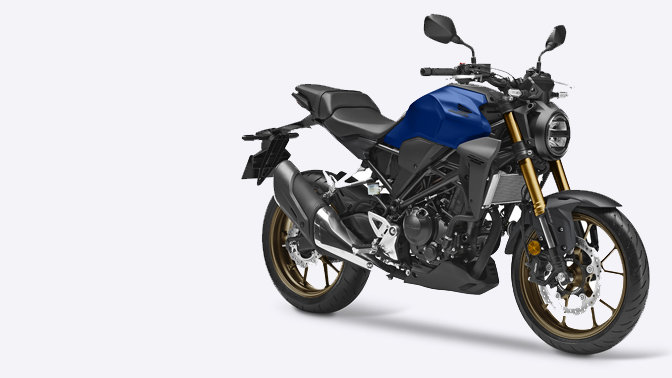 Vista dianteira a três quartos da Honda CB300R Neo Sports Café.